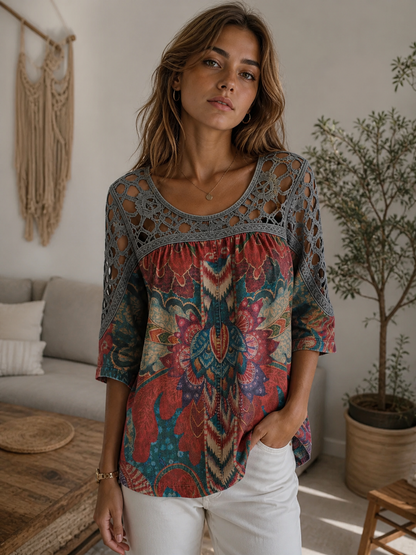 Alma – Blusa Boho de Algodón con Estampado Mandala