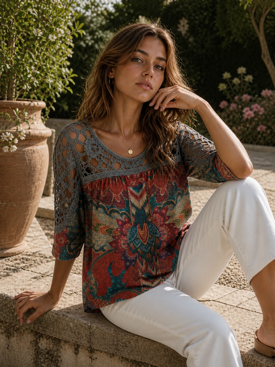 Alma – Blusa Boho de Algodón con Estampado Mandala