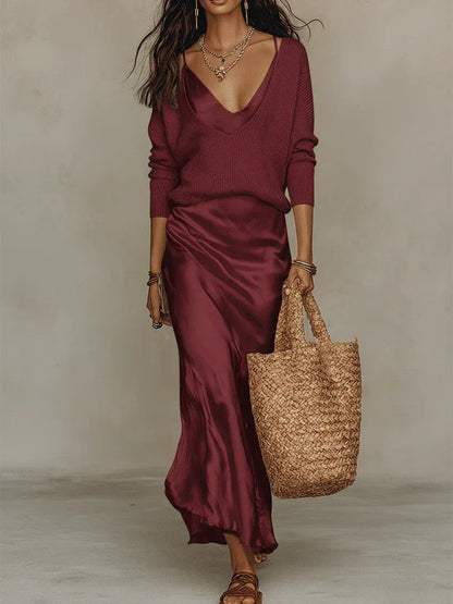 Alexia – Vestido Satinado Midi Elegante